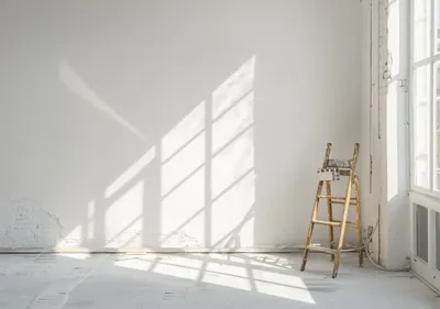 Maler på stige under renovering